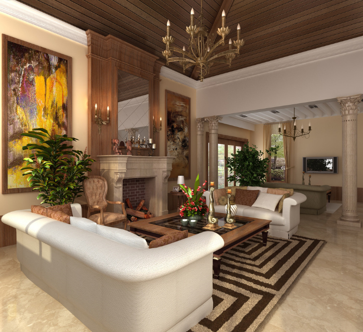 别墅华丽欧式客厅设计效果图